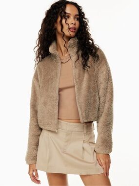 Aritzia SUNDAY BEST Mockneck Fuzzy Zip-Up Teddy Jacket Size M